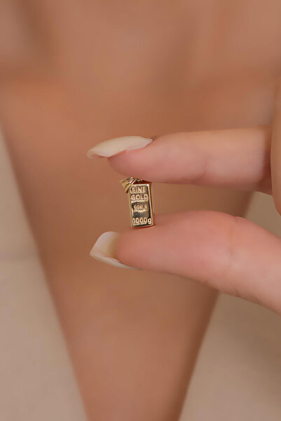 AMES GOLD KUYUMCULUK 14 Ayar Altın Külçe Tasarımlı Kolye Ucu