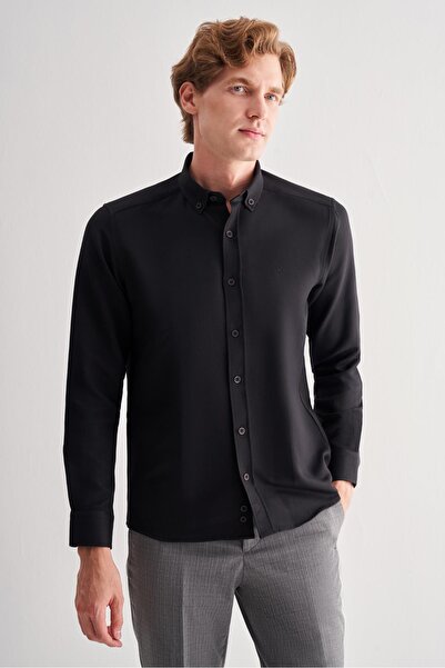İmza Μαύρο πουκάμισο με κουμπιά στο γιακά, μακρύ μανίκι, χωρίς τσέπες, στενή ...