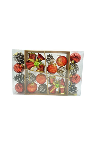 Toolsy Set de 24 ornamente pentru brad de Crăciun, Flippy, tip glob, roșu/mar...