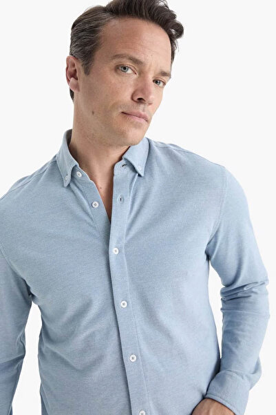 DeFacto Regular Fit Polo Neck Combed Cotton Blue Men's Shirt E8067Ax/Be422
