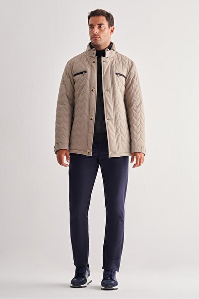 İmza Dark Beige Stand Collar Casual Slim Fit Quilted Stretchy Coat 1007255126