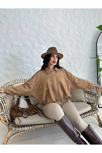 ZF BUTİK Zippered Shoulder Detail Suede Jacket