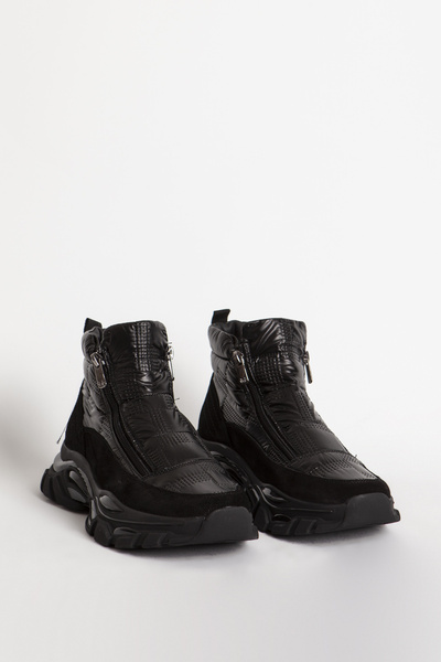 MARCOMEN Men's Parachute Fabric Boots Real Suede Leather Mc 16218 Black