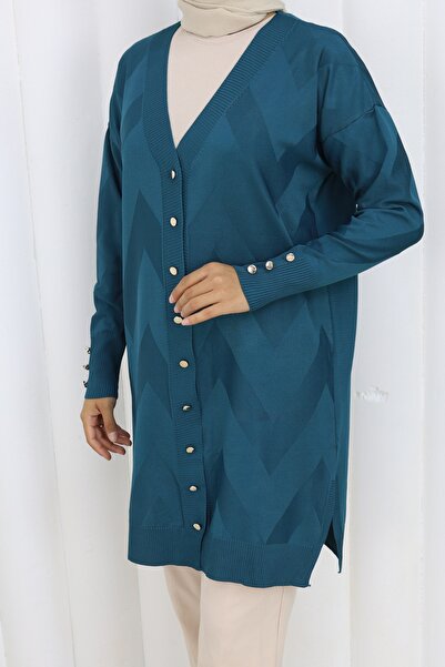 benguen Μακριά ζακέτα με σχέδιο N3193 Petrol