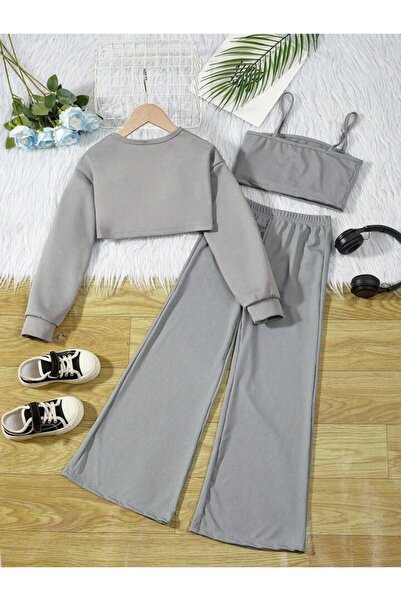 Machetta Children's Heart Printed Sweatshirt Strap Crop Tracksuit Set