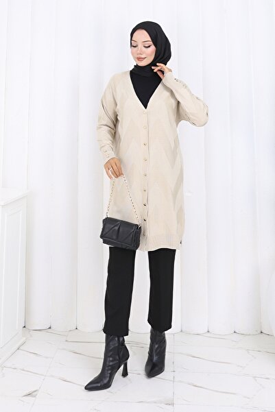 benguen Μακριά ζακέτα με σχέδιο N3193 Χρώμα πέτρας