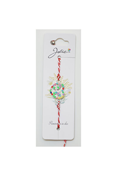 Toolsy Martisor Bratara Alb-Rosu cu Pandantiv Metalic, Model 6