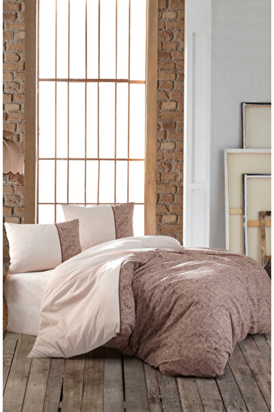 Single Duvet Cover Set Zera Brown Ranforce Cotton Fabric 57 Strands