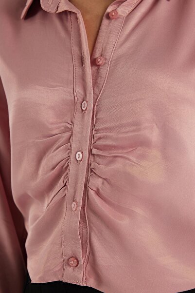 Tudors Women's Slim Fit Slim-Fitting Long-Sleeved Classic Collar Dusty Rose Shirt