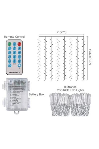 Flippy Instalatie Liniara tip Perdea 2 x 2 M, 200 LED-uri cu Baterii, Telecom...