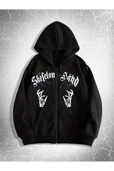 Touz Moda Готичний дизайн Oversize Чорний унісекс кардиган з капюшоном на блискавці