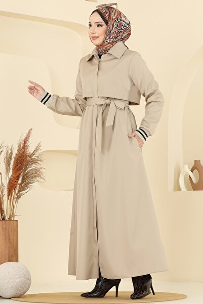 ModaMerve Manşeti Ribanalı Bondit Trençkot 2732SL432-MS Taş