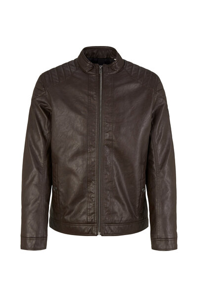 Tom Tailor Ανδρικό Δερμάτινο Μπουφάν 1026337 Καφέ