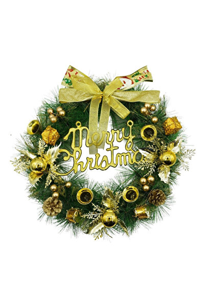 Toolsy Coroană de Crăciun pentru ușă, Verde/Auriu, 40 cm, PVC, Artificială, D...