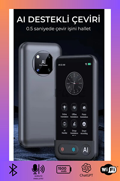 Genel Markalar Ai Destekli 139 Dil Çeviri Cihazı – 0.5 Saniyede Anında Çeviri, Fotoğraf & Sesli Çeviri, ChatGPT