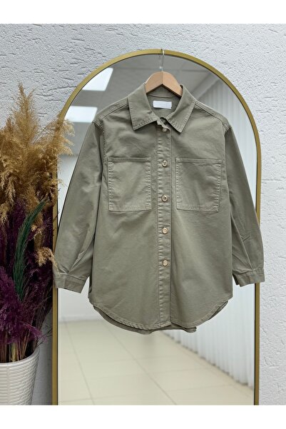 BENAHOLL قميص لافينا ذهبي بأزرار كبيرة الحجم-XE6080 كاكي