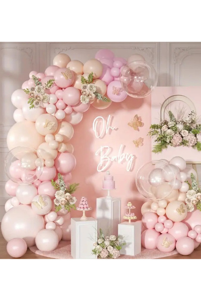 Çemrek Süs Parti مجموعة سلسلة بالونات بلون السلمون الوردي الفاتح، 100 قطعة