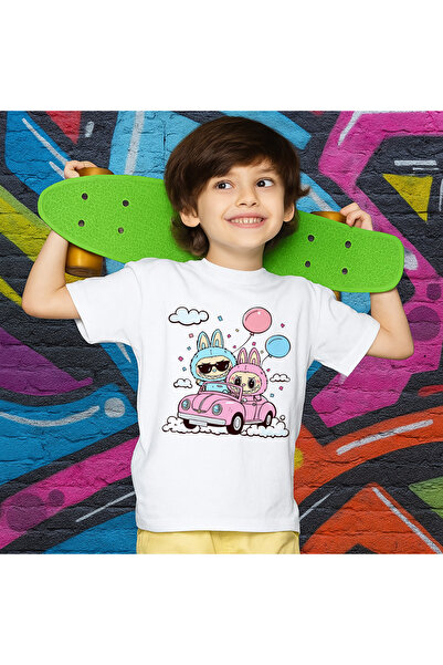 OEM Tricou copii unisex, alb, imprimeu 2 Labubu, 100% bumbac