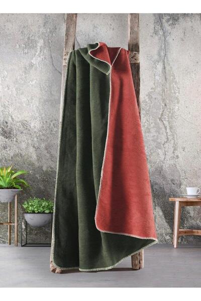 Bayev Green Red Double Plain Cotton Blanket 200 X 220