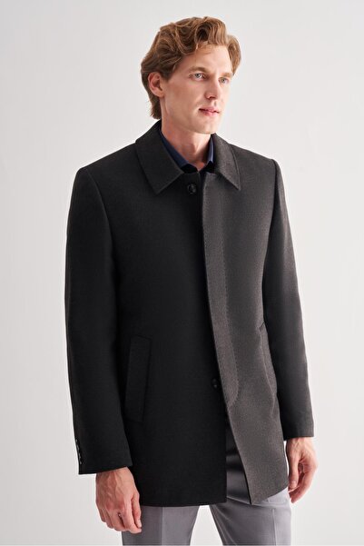 İmza Koyu Antrasit Kaşe Bebe Yaka Kapitoneli Astar Comfort Fit Rahat Kesim Klasik Kaban 1008245161