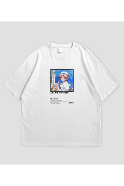 SVART WEAR تي شيرت ARIA THE ANIMATION - تي شيرت كبير الحجم للجنسين من الأنيمي