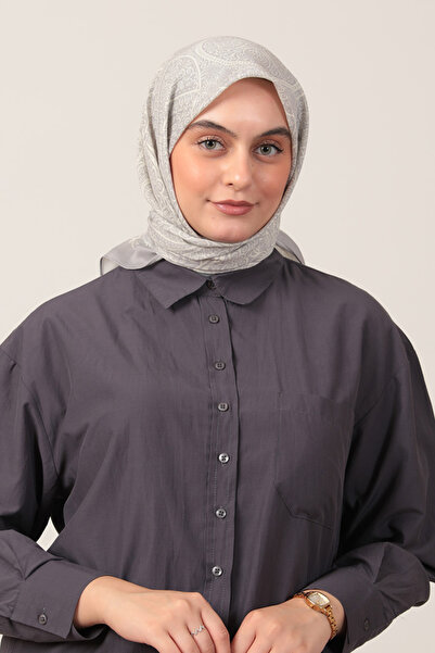 ipekistanbul Cotton Silk Scarf - Ivy Pattern - Ice White