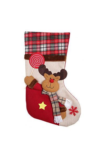 Toolsy Gift stocking, Flippy, with reindeer pattern, cream, size 20x40 cm, textile, interior
