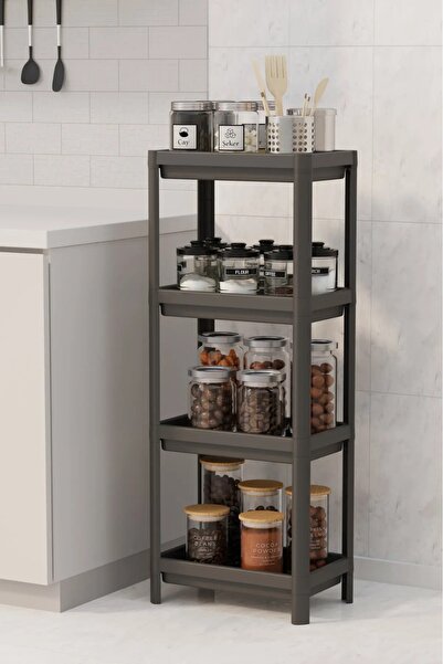 Bayev 4-Tier Bathroom Shelf Unit Black Bathroom Organizer Shampoo Holder Towel Holder Cabinet