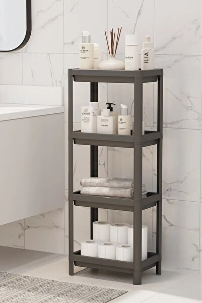 Bayev 4-Tier Bathroom Shelf Unit Black Bathroom Organizer Shampoo Holder Towel Holder Cabinet