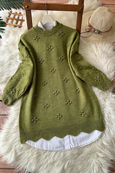 MODAQU Tunica pulover moale cu detalii din piatră - kaki