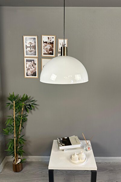 Bamyum Linate Beyaz Kalın Eskitme Başlık Avize Tekli Sarkıt Salon Kuaför Dekoratif Aydınlatma