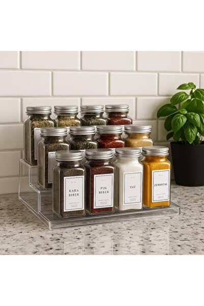 Mutfak Köşesi Clarista 3-Tier Spice and Cosmetic Stand, Plexiglass Spice Rack, Stylish and Practical Organizer