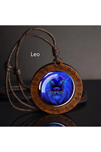 YIWU Leo Zodiac Sign Rope Faux Leather Necklace Infinity Symbol Wood Pendant