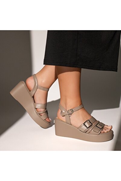 BMoD Sandale kaki pentru femei cu platformă și catarame MOD11602