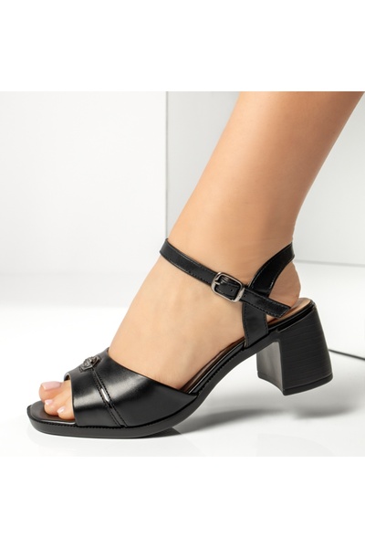 BMoD Sandale negre de damă cu toc gros și baretă MOD09100