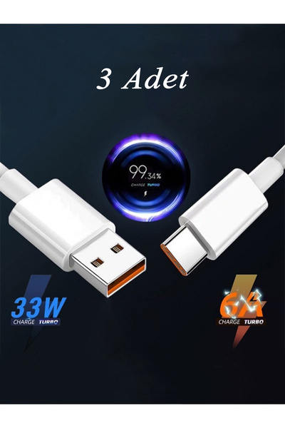 Okyanustech 3ADET Xiaomi Type-c Android Uyumlu Turbo Hızlı Şarj Kablosu 33W 6A Redmi K30 K40 Pro PocoX3 Mi10 Pro