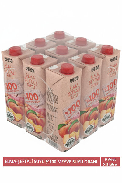 Harras %100 Elma Şeftali Suyu 9 x 1 Litre | Katkısız Gerçek Meyve Suyu | Aler...