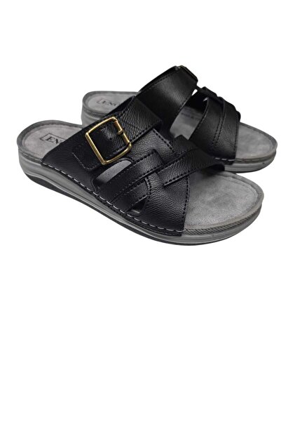 Enova Men's Orthopedic Buckle Stitched Stylish Home and Outdoor Faux Leather Men's Slippers