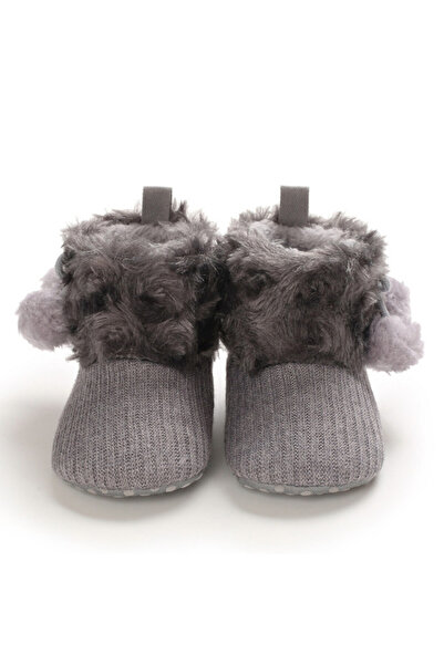 Bebelul Crocheted gray boots with fur and tassels