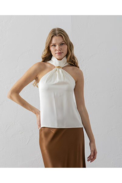 VUNTAL Buckle Sleeveless Satin Blouse