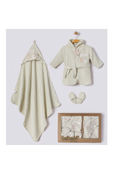 MİLAYS LİFE HOME COLLECTİON 0-12 Months Baby Boys to Play Embroidered Bathrobe Set 100% Cotton