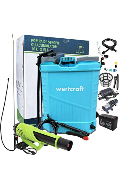Wertcraft Pompa de stropit cu acumulator & manuala, 2 in 1 16 L, 12 V, 2.3 MPA + Atomizor + Lance ex