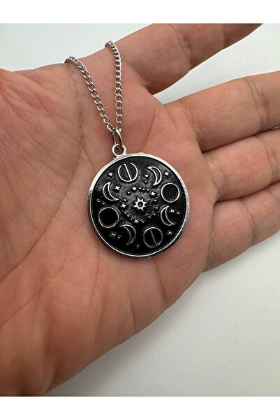 Herşey Nota Unisex Necklace with Moon Phases Figure – Mystic, Spiritual and Astronomy Design with 60 cm Chain