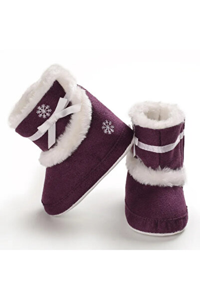 Superbaby Purple fur-lined boots with embroidered white flakes