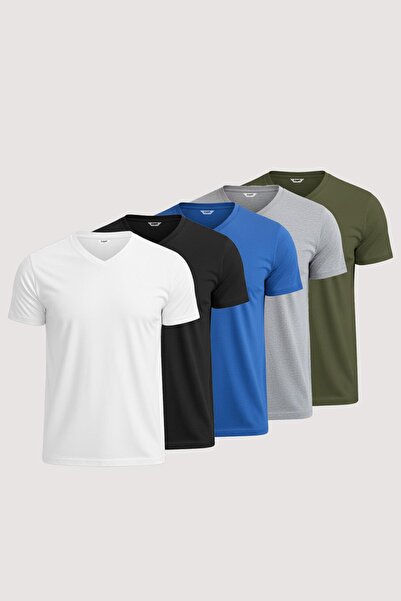 Behind Look Men's V-Neck 5-Pack Plain Unprinted 100% Cotton Basic T-Shirt