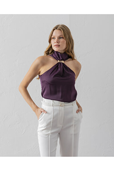 VUNTAL Bluză din satin fără mâneci cu cataramă