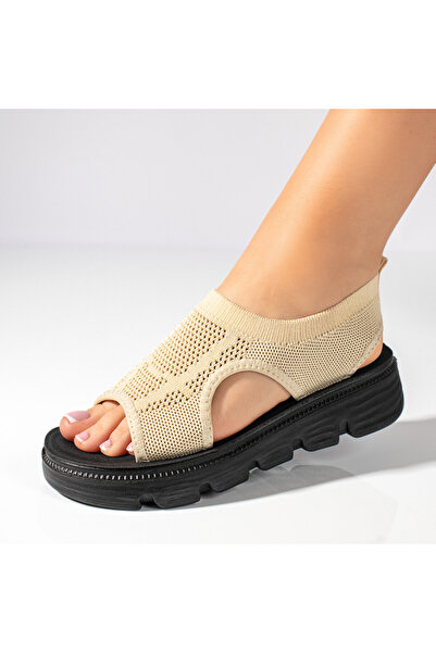 Modlet.ro Дамски бежови перфорирани сандали с еластична каишка MOD11375