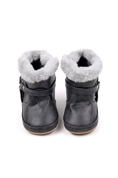 Superbaby Gray baby booties for first steps, with fur and flexible sole