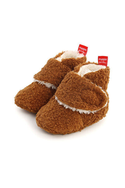 Superbaby Кафяви бебешки буйки за първи стъпки, подплатени с пух, с каишка ти...