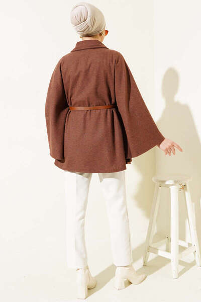 VOLT CLOTHİNG Shirt Collar Belted Cashmere Poncho